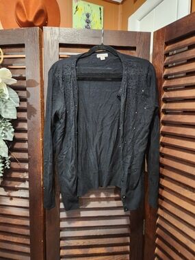 Merona Black Open-Front Cardigan with Sequin Accents